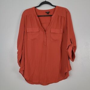 Torrid Plus Size Georgette Harper Pullover V-neck Halft-sleeve Rust-Orange Top